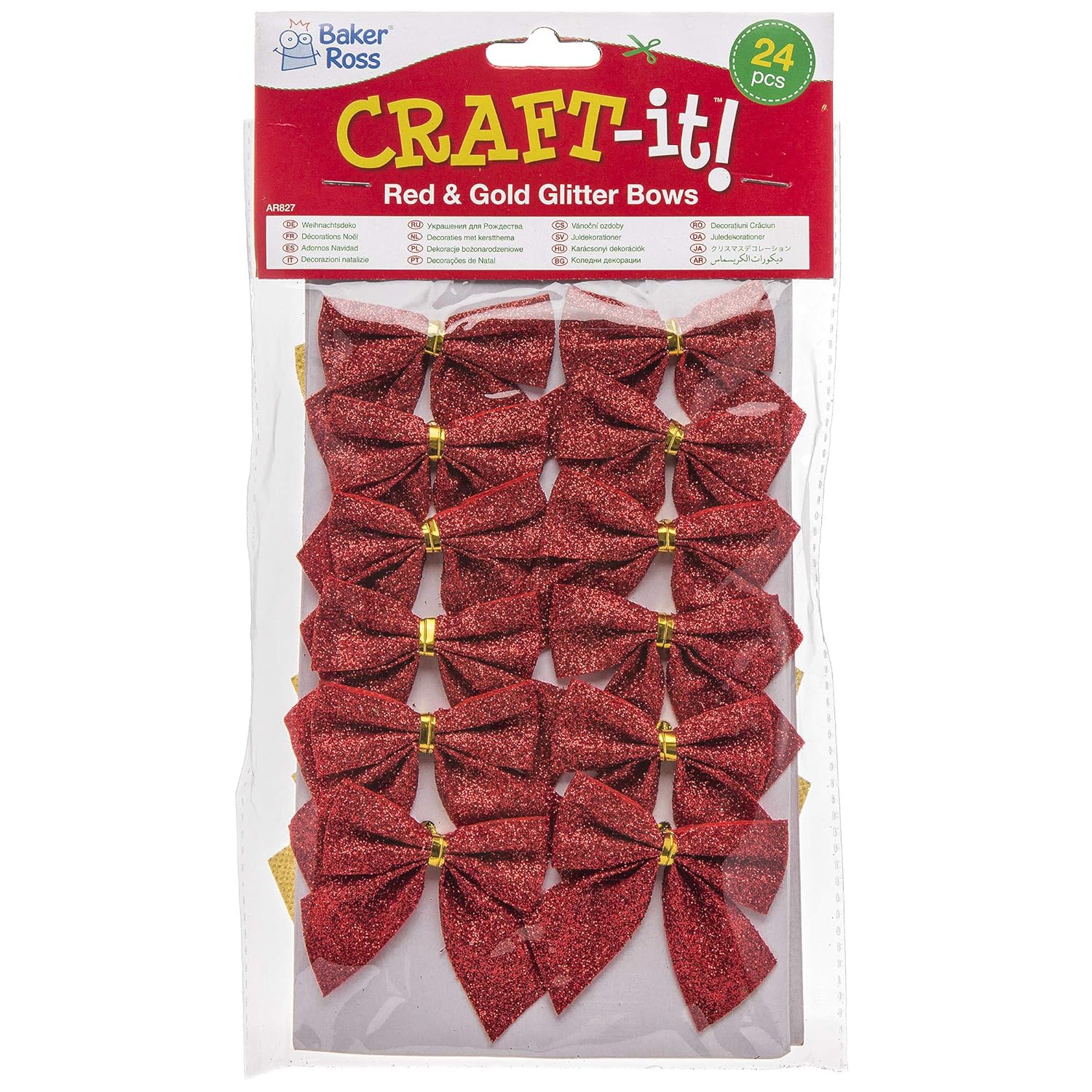 Red & Gold Glitter Bows (Pack of 24) Craft Supplies