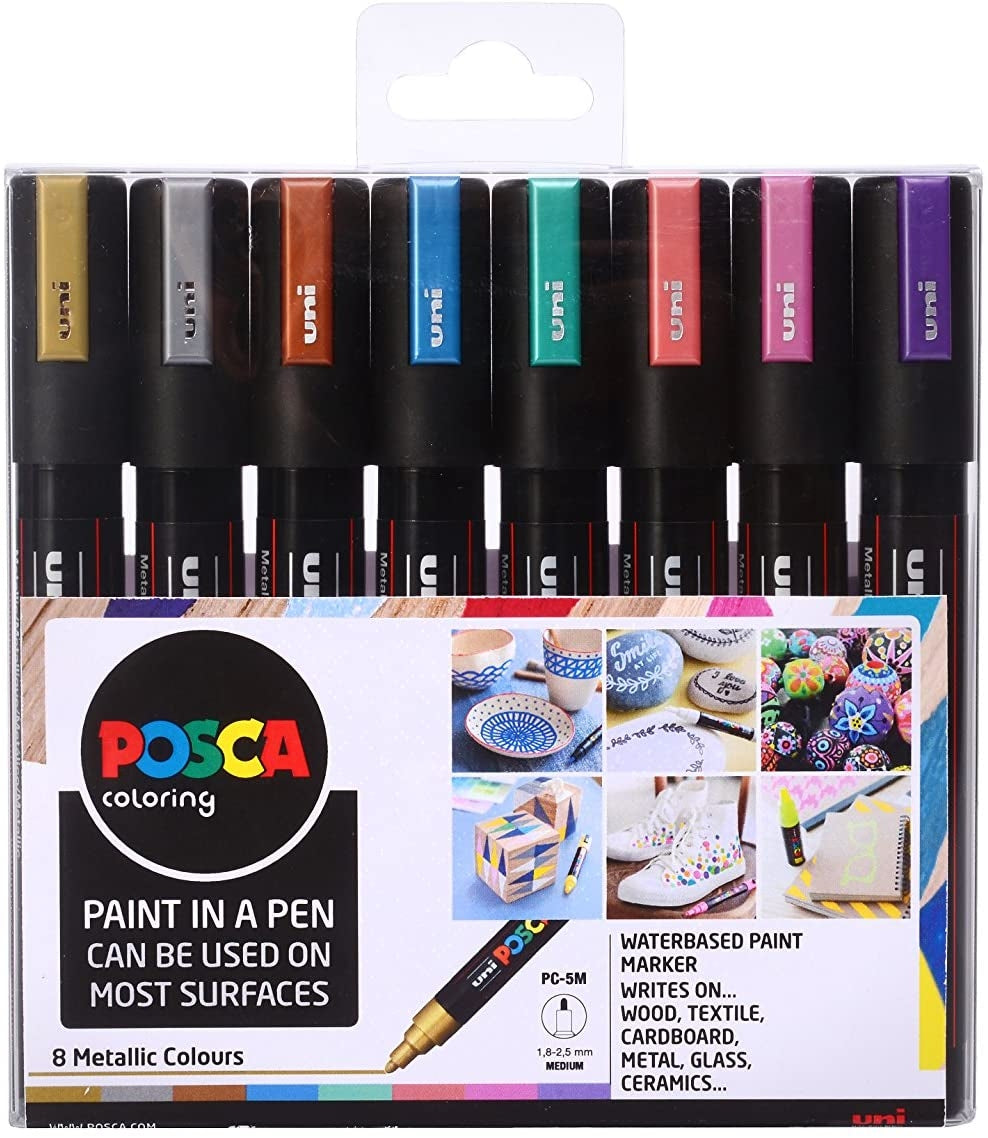 Uni Posca Paint Marker Art Pens PC-5M Medium Wallet Set of 8 Assorted  Colours