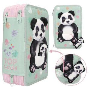 TOPModel Triple Compartment Filled Pencil Case - Wild Panda