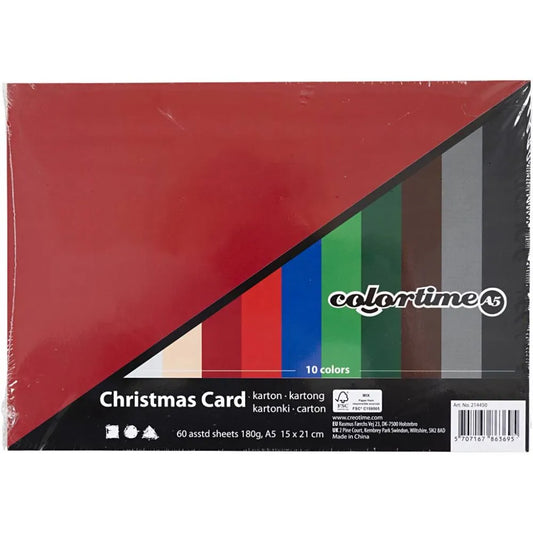 Christmas Card - Assorted Colours A5 (Pack of 60)