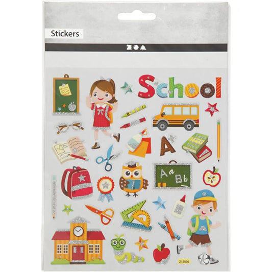 Fancy Glitter Stickers, school, 15x16,5 cm, 1 shee