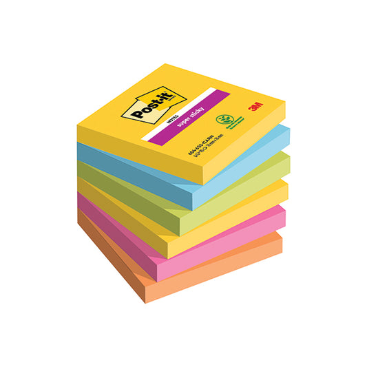 Post-it Super Sticky Notes 76x76mm 90 Sheets Carnival (Pack of 6) 654-6SS-CARN