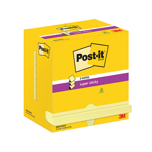 Post-it Super Sticky Z-Notes 76x127mm 90 Sheets Canary Yellow (Pack of 12) R350-12SSCY