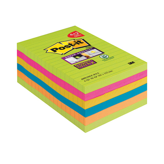 Post-it Super Sticky 101 x 152mm Ultra (Pack of 6) 4690-SSUC-P4+2