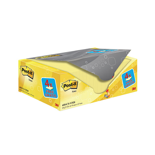 Post-it Notes 76x127mm Canary Yellow (Pack of 20) 655CY-VP20