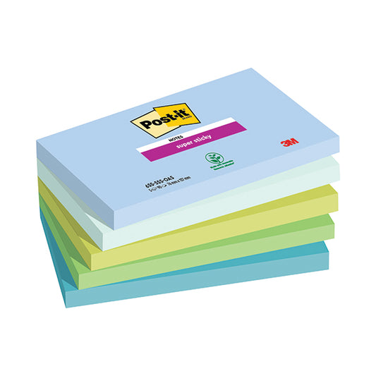 Post-it Super Sticky Notes Oasis 76x127mm 90 Sheets (Pack of 5) 7100258790