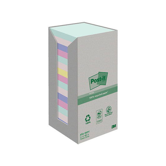 Post-it Recycled Notes Asst Colour 76x76mm 100 (Pack of 16) 7100259226