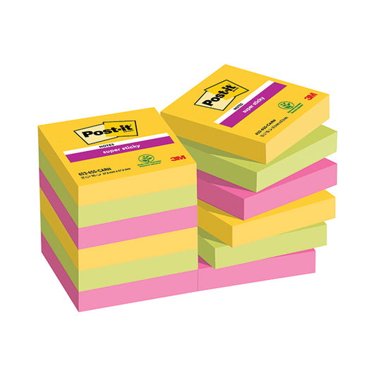 Post-it Super Sticky Notes 47.6x47.6mm Rio (Pack of 12) 622-12SSRIO