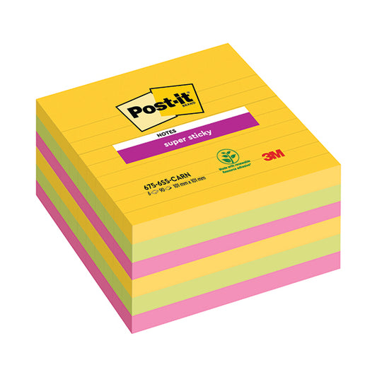 Post-It Super Sticky XL Notes 101x101mm Lined Rio (Pack of 3) 675-SS6-RIO