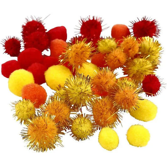 Pompoms - Orange, Red & Yellow (48 Pack)