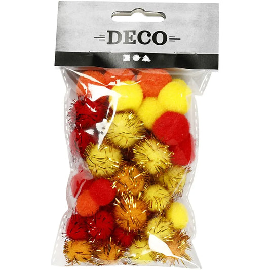 Pompoms - Orange, Red & Yellow (48 Pack)