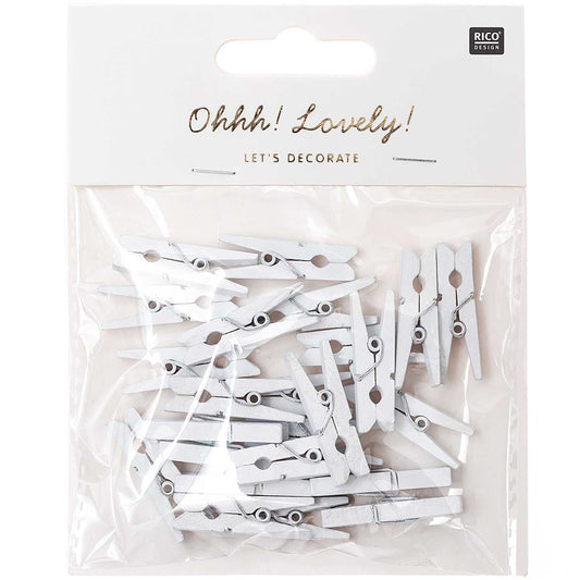 Wooden Peg Clips 3cm - White (24 pieces)