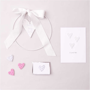 Wooden Litter Hearts 24 Pieces - White and Silver Dots