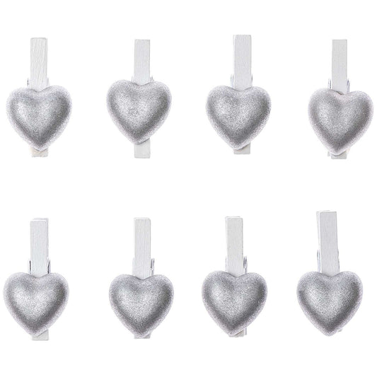 DECO CLIP WHITE, SILVER HEART 8 PCS