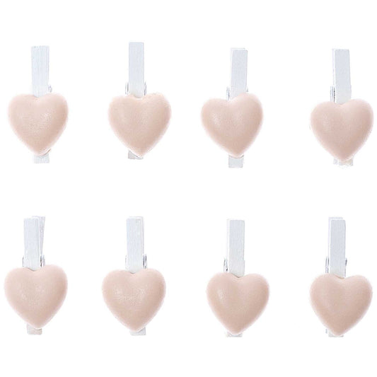 White Decorative Clips Heart - Powder Pink 8 Pieces