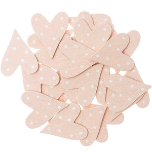 Wooden Heart Powder Pink White Dots (24 PCS)