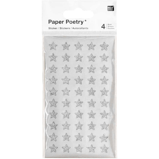 Sticker Glitter Stars Silver - 4 sheets