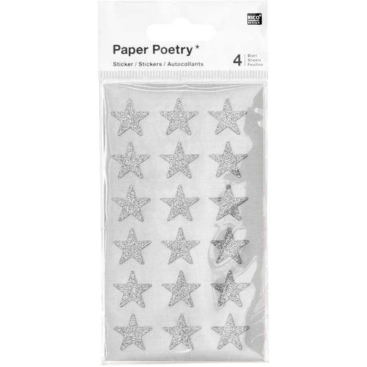 Paper Poetry Sticker Stars Glitter Silver - 4 sheets