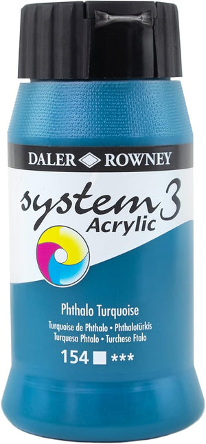 Daler Rowney System3 Phthalo Turquoise 500ml Acrylic Paint Tube