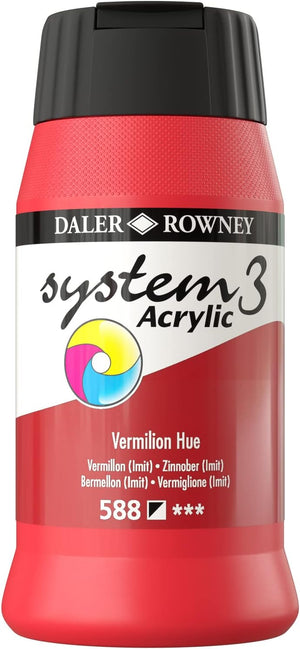 Daler Rowney System3 Vermilion Hue 500ml Acrylic Paint Tube