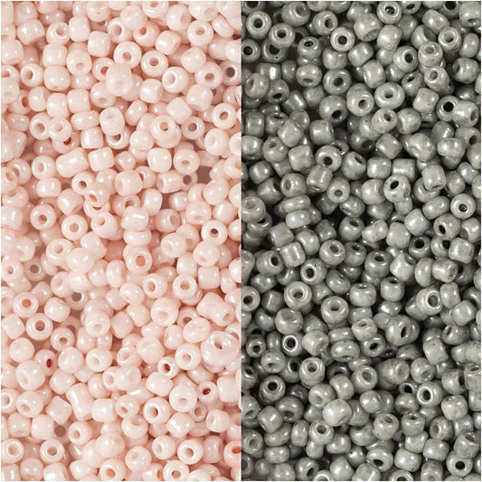 Rocaille Seed Beads, Light Grey, Dusty Rose