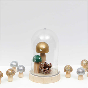 3D wooden litter mushroom with glitter gold