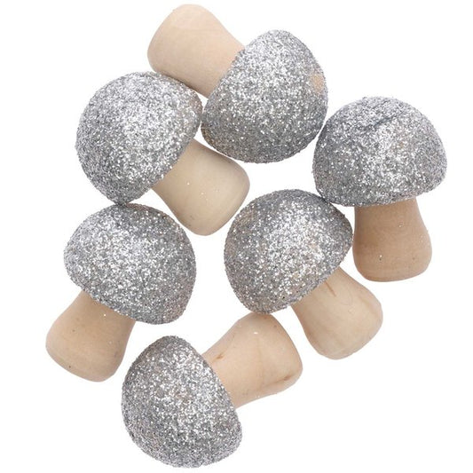 3D wooden litter mushroom with glitter silver