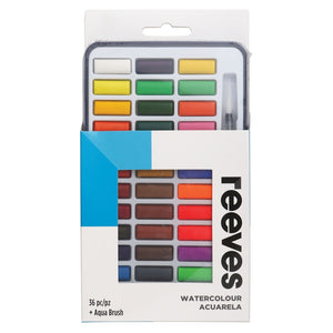 Reeves Watercolour Tin Set - 36 Pans with Waterbrush