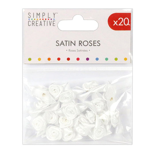 Simply Creative Satin Roses - White (20 Pack)