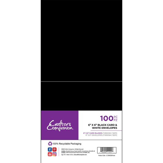 Crafter's Companion 6"x6" Black Card & White Envelopes (100)