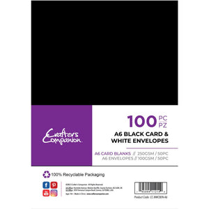 Crafter's Companion A6 Black Card & White Envelopes (100)