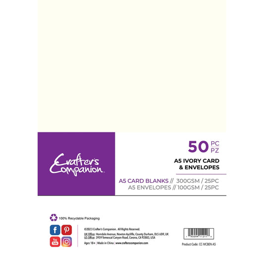 Crafter's Companion A5 Ivory Card & Envelopes (50)