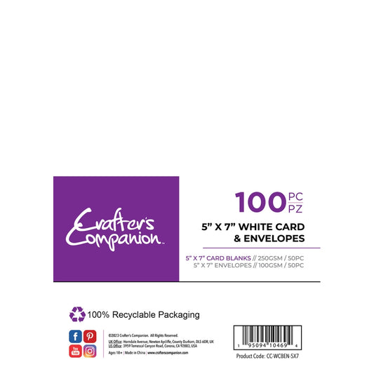 Crafter's Companion 5"x7" White Card & Envelopes (100)