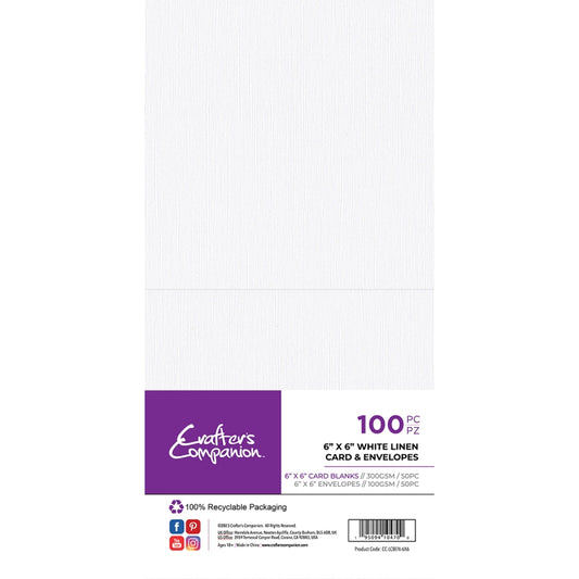 Crafter's Companion 6"x 6" White Linen Card & Envelopes (100)