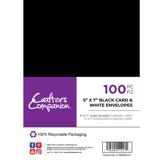 Crafter's Companion 5"x7" Black Card & White Envelopes (100)