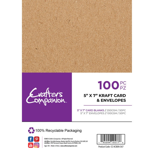 Crafter's Companion 5"x7" Kraft Card & Envelopes (100)