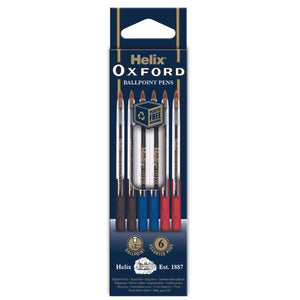 Helix Oxford Ballpoint Pens - Assorted (Pack of 6)