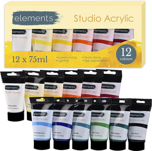 Elements Studio Acrylic Paints - Set of 12 / 75ml Tubes