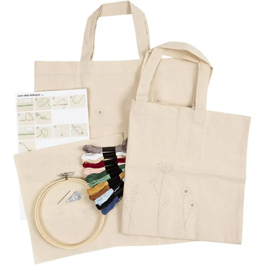 Starter Craft Kit Embroidery Flowers Tote Bags & Ring