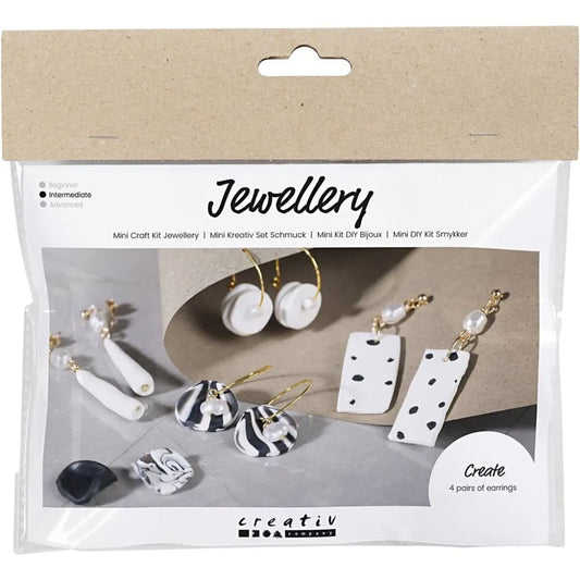 Mini Craft Kit Jewellery - Clay Earrings Black & White