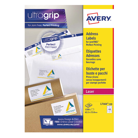 Avery Ultragrip Laser Labels 63.5x72mm White (Pack of 1200) L7164-100