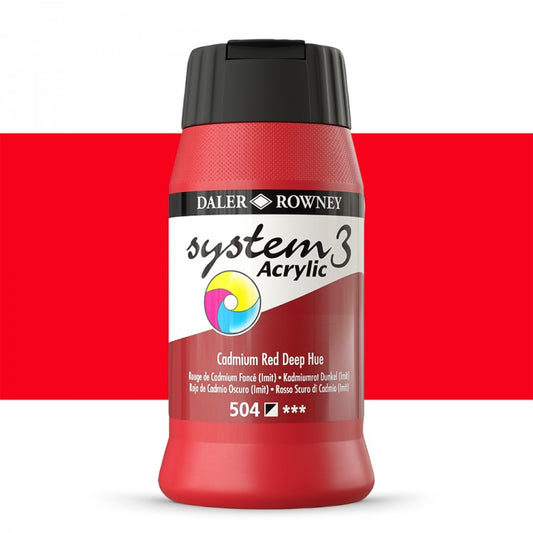 Daler Rowney System3 Cadmium Red Deep Hue 500ml Acrylic Paint