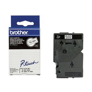 Brother P-Touch 12mm Black on White TC-201 Labelling Tape TC201