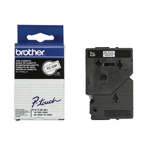 Brother P-Touch 9mm Black on White TC-291 Labelling Tape TC291