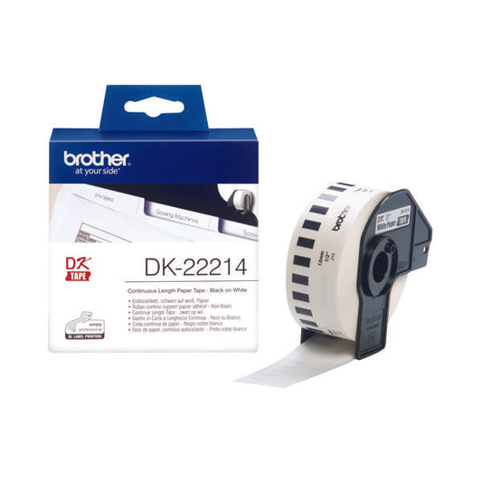 Brother DK-22214 Continuous Paper Label Tape 12mm Black on Wht DK22214