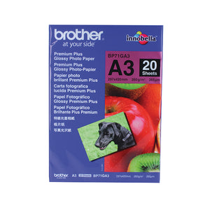 Brother A3 Premium + Glossy Photo Paper (Pack of 20) BP71GA3