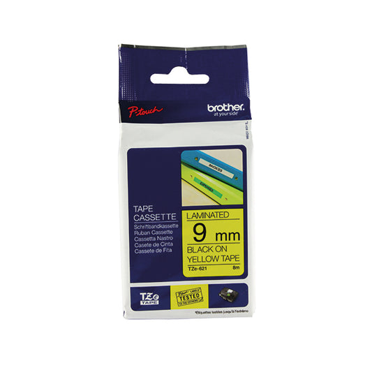 Brother P-Touch 9mm Black on Yellow TZE621 Labelling Tape TZE621