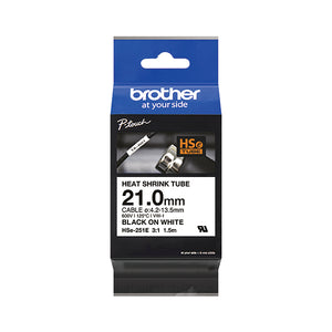 Brother HSe-251E 21.0mm Black on White Heat Shrink Tube Tape HSE251E