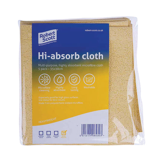 Robert Scott Hi-Absorb Microfibre Cloth Yellow (Pack of 5) 103986YELLOW