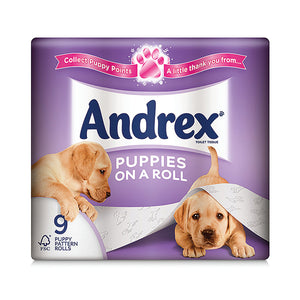 Andrex 3-Ply Toilet Roll Puppies On A Roll White (Pack of 9) 1102053